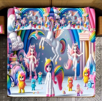 Jannie Crafts King Size 7D Unicorn Fairy Tale Cotton Bedsheet