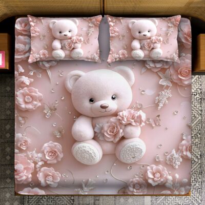 Jannie Crafts King Size Pink Teddy 7D Cotton Bedsheet