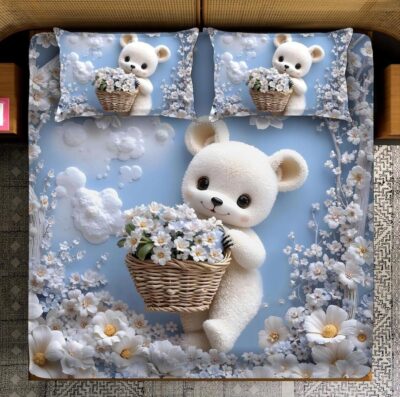 Jannie Crafts King Size Teddy With Bucket 7D Cotton Bedsheet