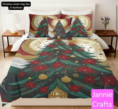 Jannie Crafts 7D Christmas Center Tree Theme Based Bedsheet
